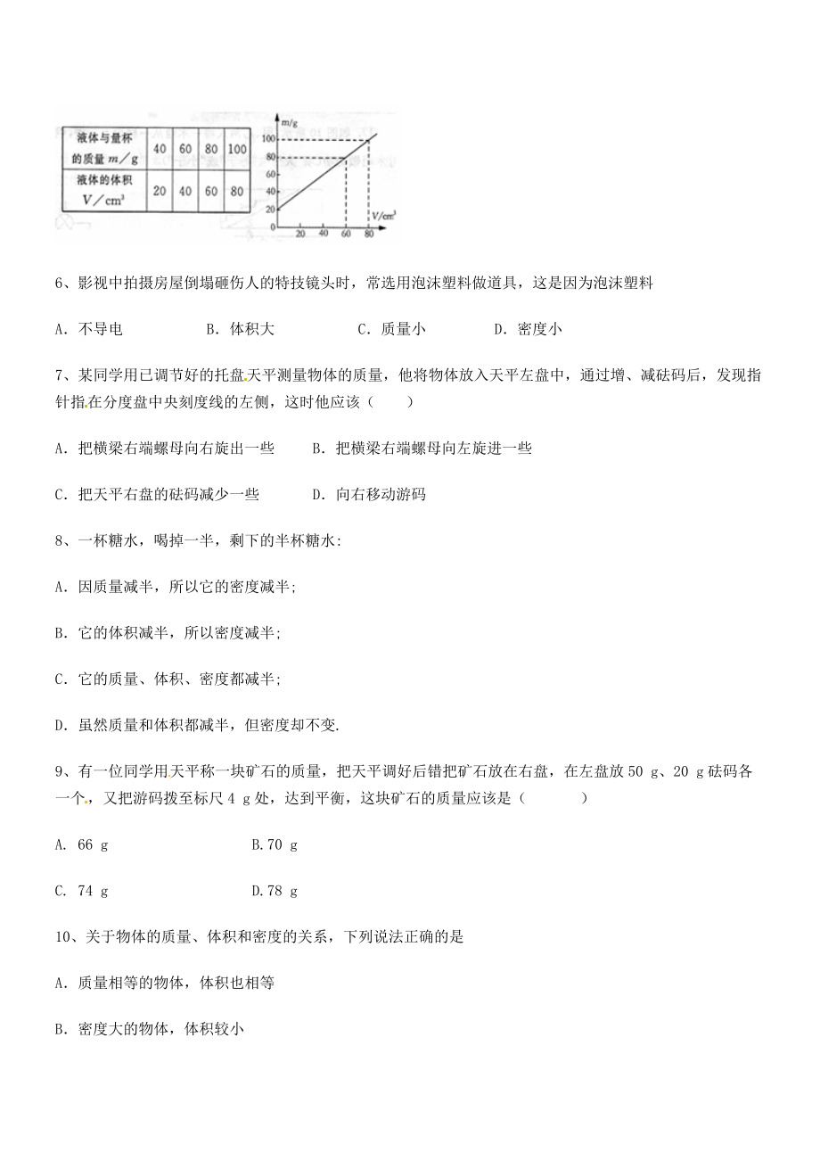 2021年厦门市湖滨中学八年级物理上册第六章质量与密度专项练习(人教).docx_第2页