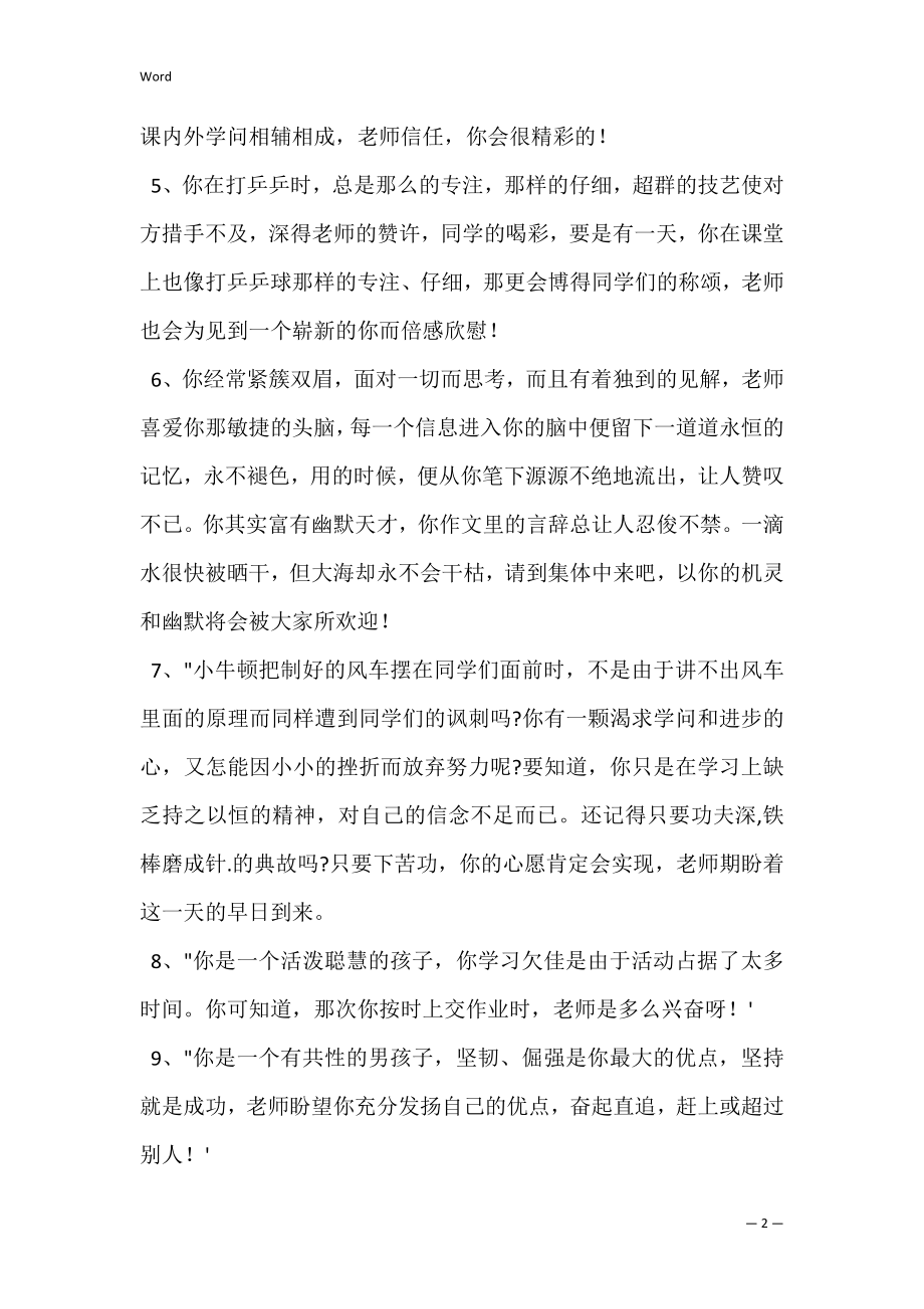 班主任给调皮学生的评语 -评语.docx_第2页