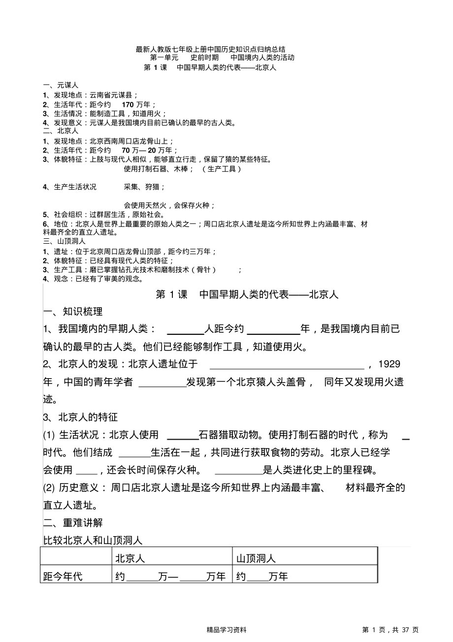 超详细最新人教版七年级上册中国历史知识点总结(精华版).pdf_第1页