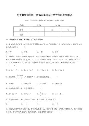 2022年人教版初中数学七年级下册第八章二元一次方程组专项测评试卷(无超纲带解析).docx