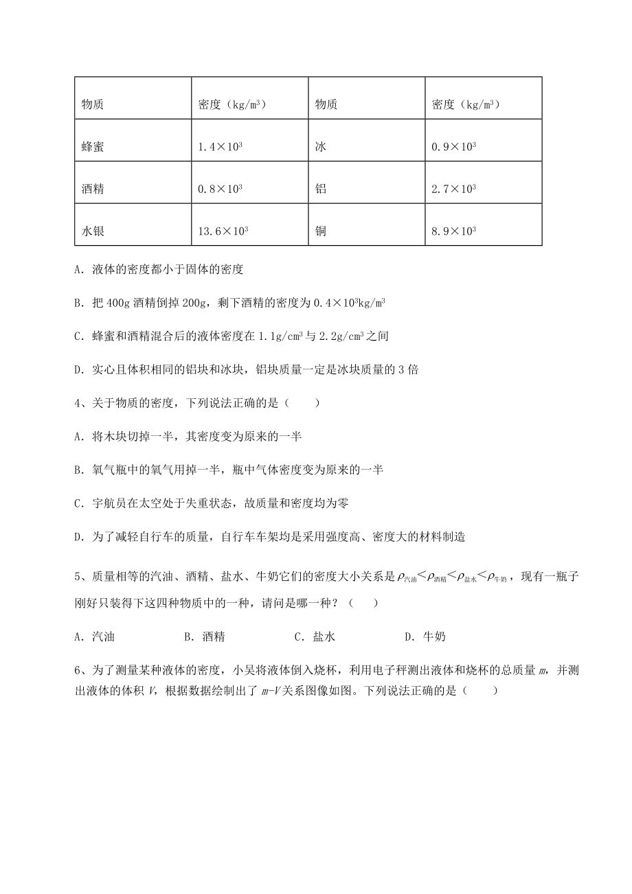 2022年强化训练沪科版八年级物理第五章-质量与密度章节练习练习题(精选含解析).docx_第2页