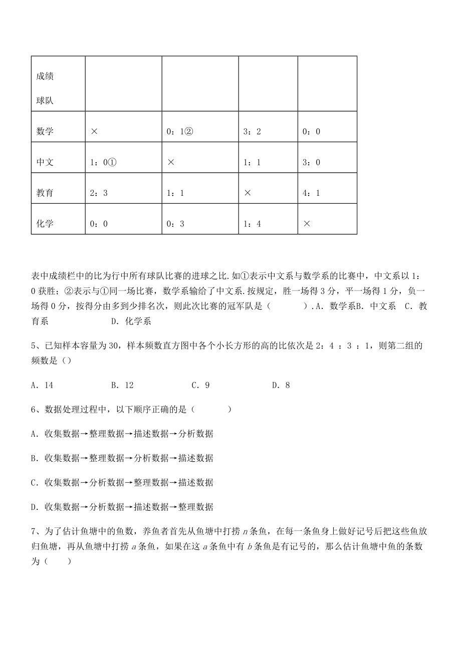 2021-2022学年人教版初中数学七年级下册第十章数据的收集、整理与描述同步训练试题(精选).docx_第2页