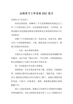 出纳实习工作总结2021范文优质.docx