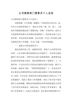 公司销售部门销售员个人总结范例.docx