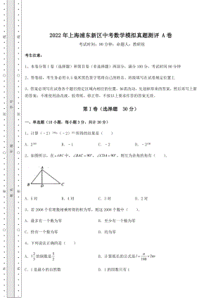 中考强化训练2022年上海浦东新区中考数学模拟真题测评-A卷(含答案及详解).docx