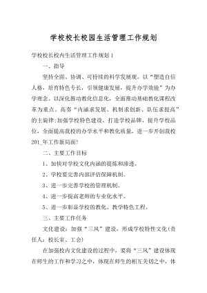 学校校长校园生活管理工作规划精选.docx