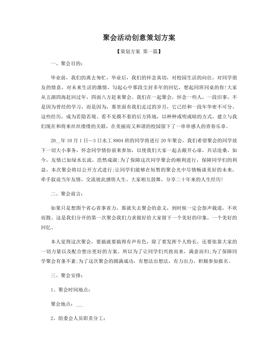 聚会活动创意策划方案精选.docx_第1页