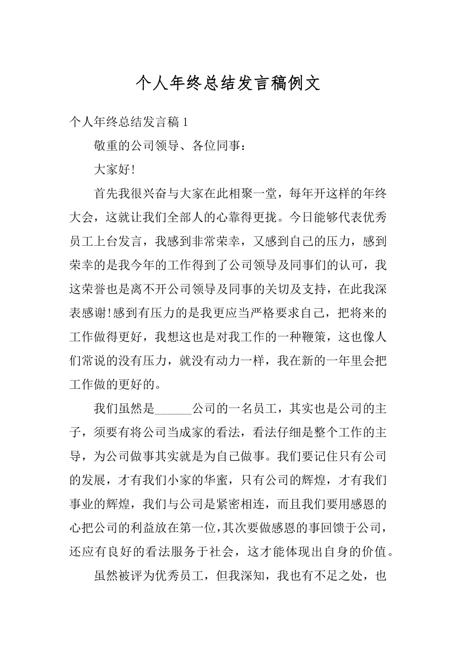 个人年终总结发言稿例文汇编.docx_第1页