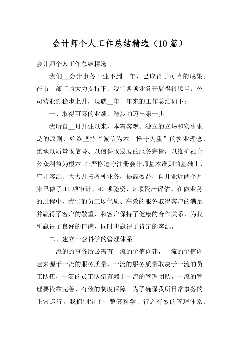 会计师个人工作总结精选（10篇）范本.docx_第1页