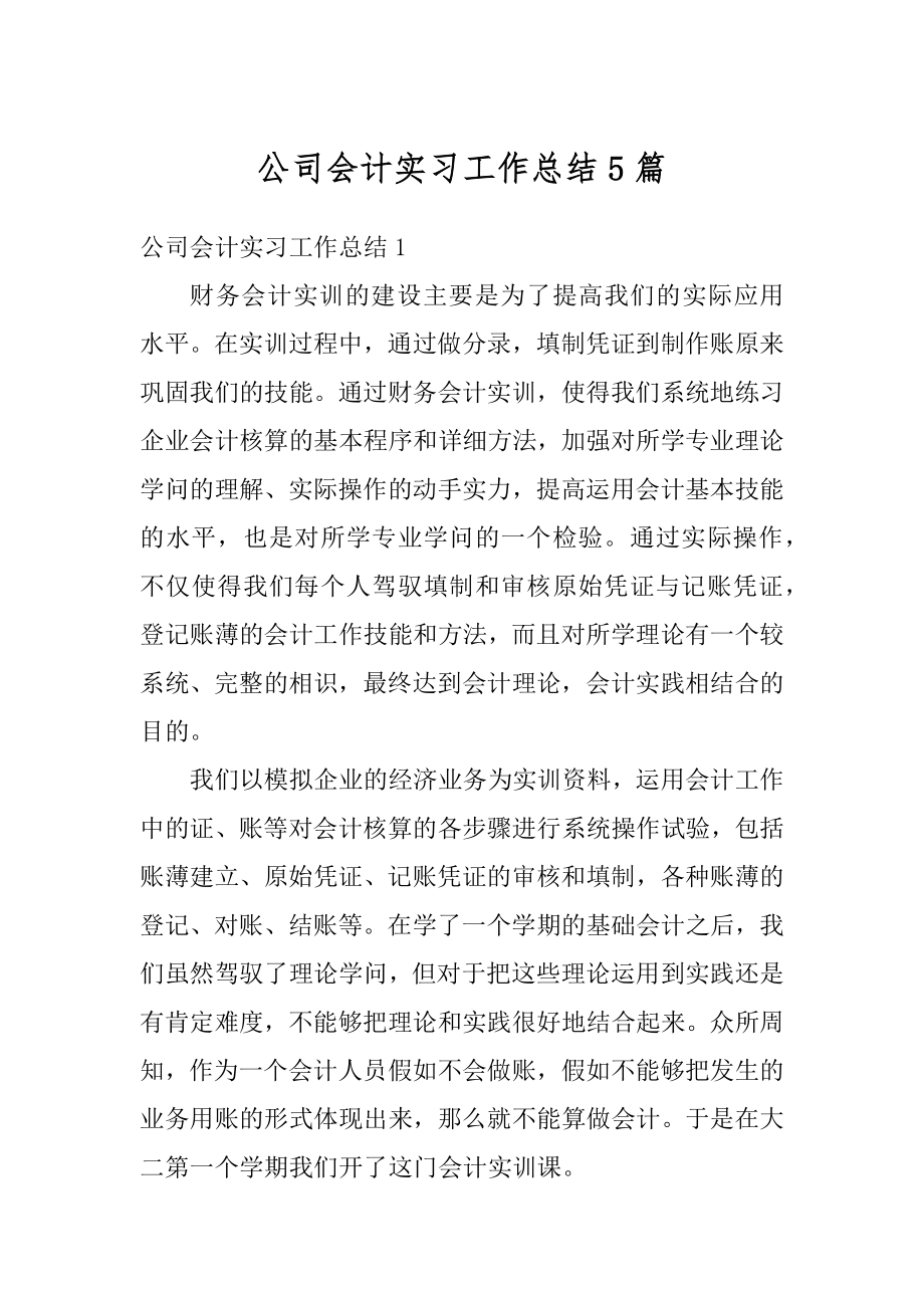 公司会计实习工作总结5篇范例.docx_第1页