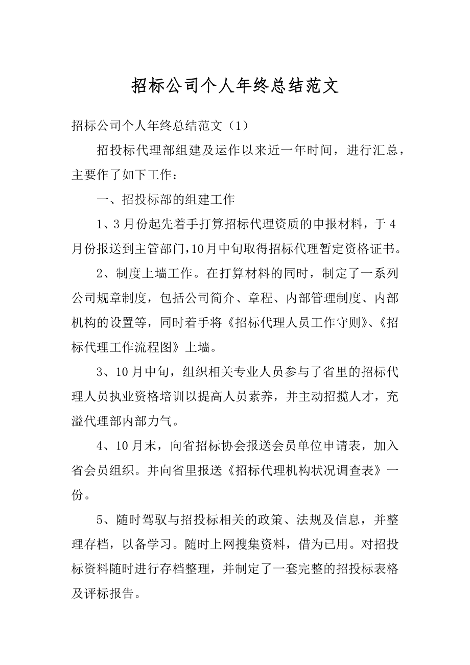 招标公司个人年终总结范文范本.docx_第1页