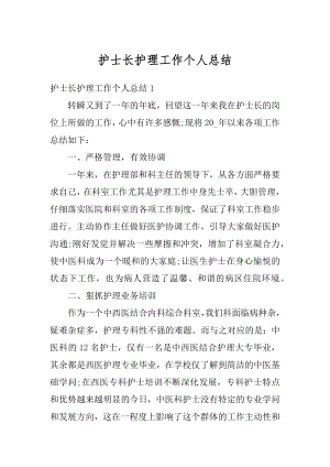 护士长护理工作个人总结精编.docx