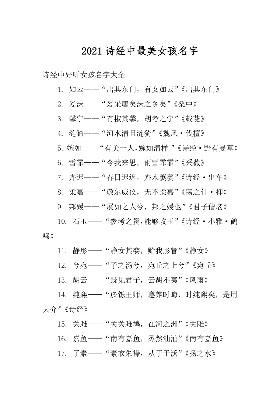 2021诗经中最美女孩名字汇编.docx_第1页