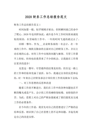 2020财务工作总结报告范文精编.docx