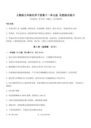 难点解析：人教版九年级化学下册第十一单元盐-化肥综合练习试题.docx