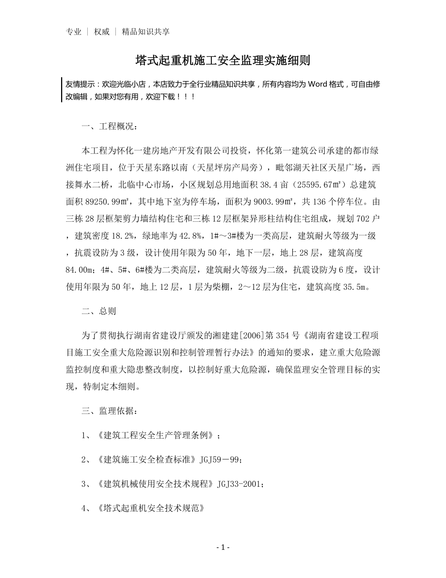 塔式起重机施工安全监理实施细则.docx_第1页