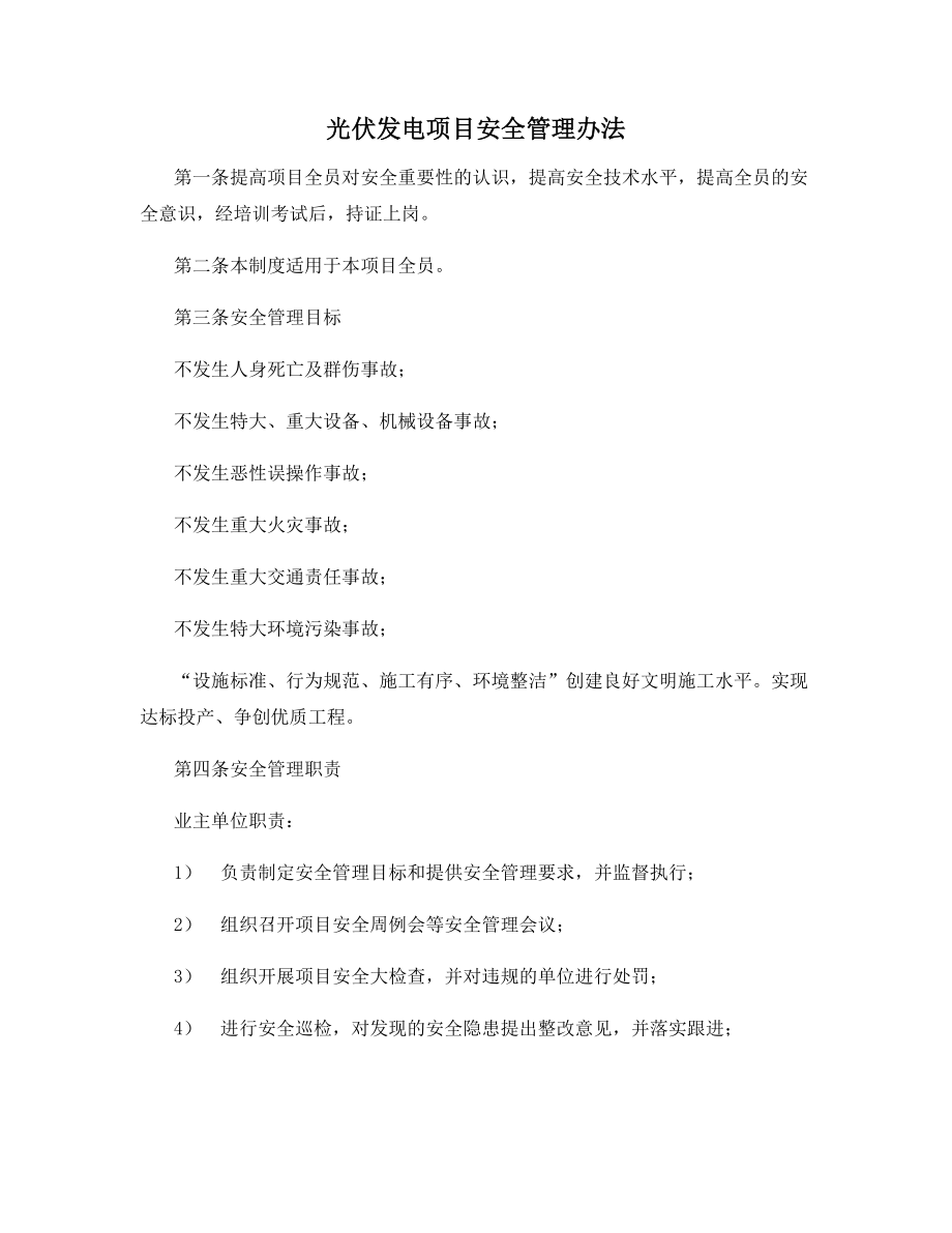 光伏发电项目安全管理办法.docx_第1页