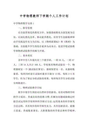 中学物理教师下学期个人工作计划汇编.docx