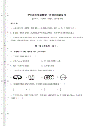 2022年最新沪科版九年级数学下册期末综合复习(精选).docx