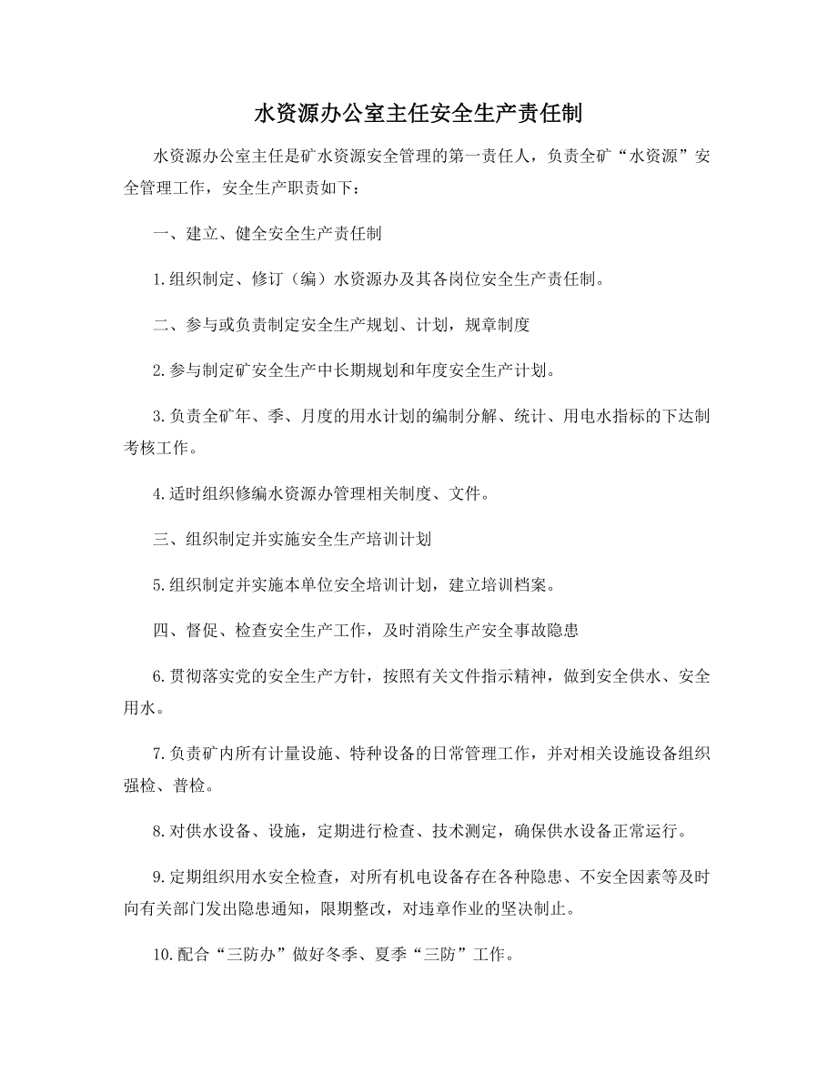 水资源办公室主任安全生产责任制.docx_第1页