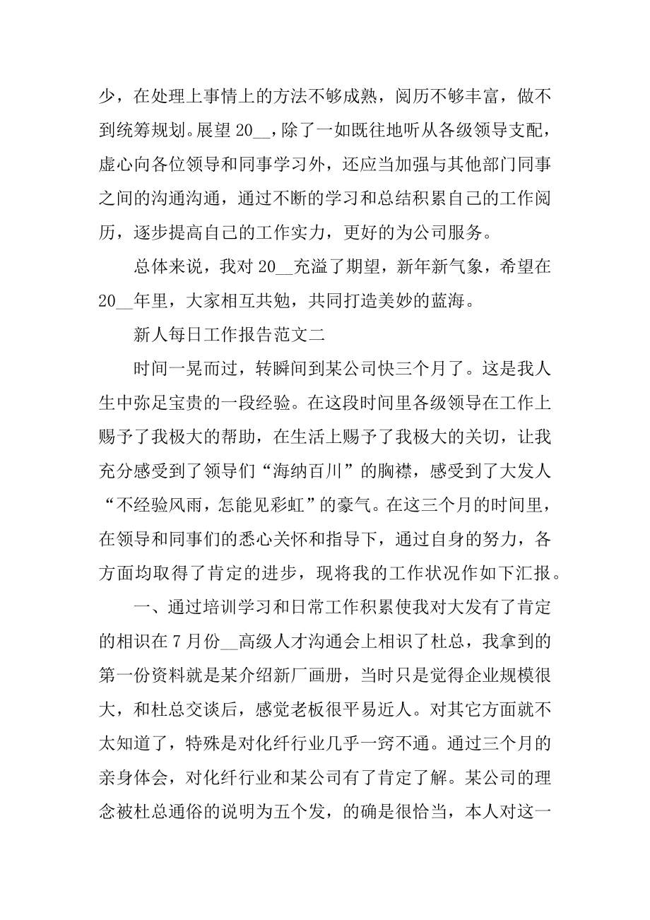 新人每日工作报告范文五篇精选.docx_第2页