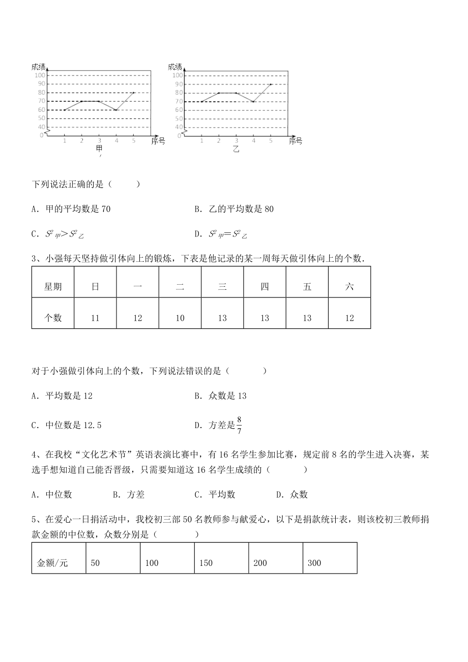 知识点详解人教版八年级数学下册第二十章-数据的分析同步训练试卷(含答案详细解析).docx_第2页