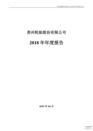 黔轮胎Ａ：2018年年度报告.PDF