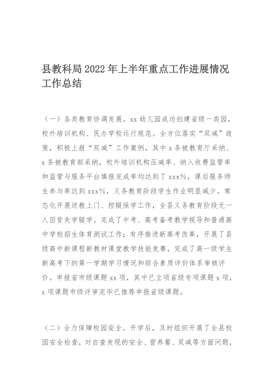 县教科局2022年上半年重点工作进展情况​工作总结.docx_第1页