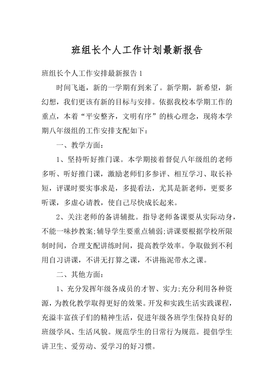 班组长个人工作计划最新报告范本.docx_第1页