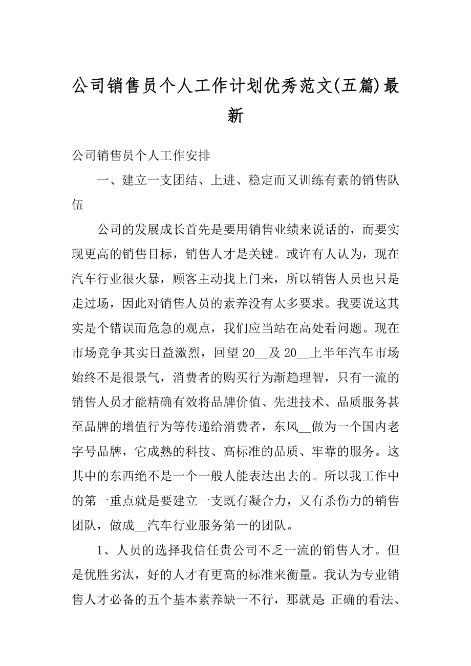 公司销售员个人工作计划优秀范文最新例文.docx_第1页