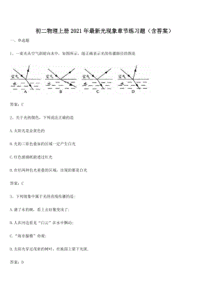 初二物理上册2021年最新光现象章节练习题(含答案).docx