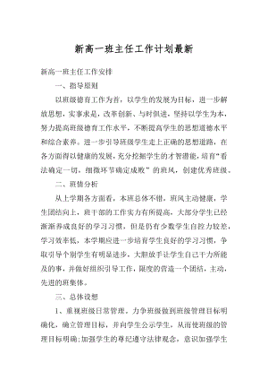 新高一班主任工作计划最新范文.docx