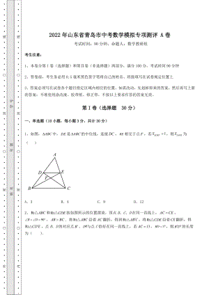 备考练习：2022年山东省青岛市中考数学模拟专项测评-A卷(含详解).docx