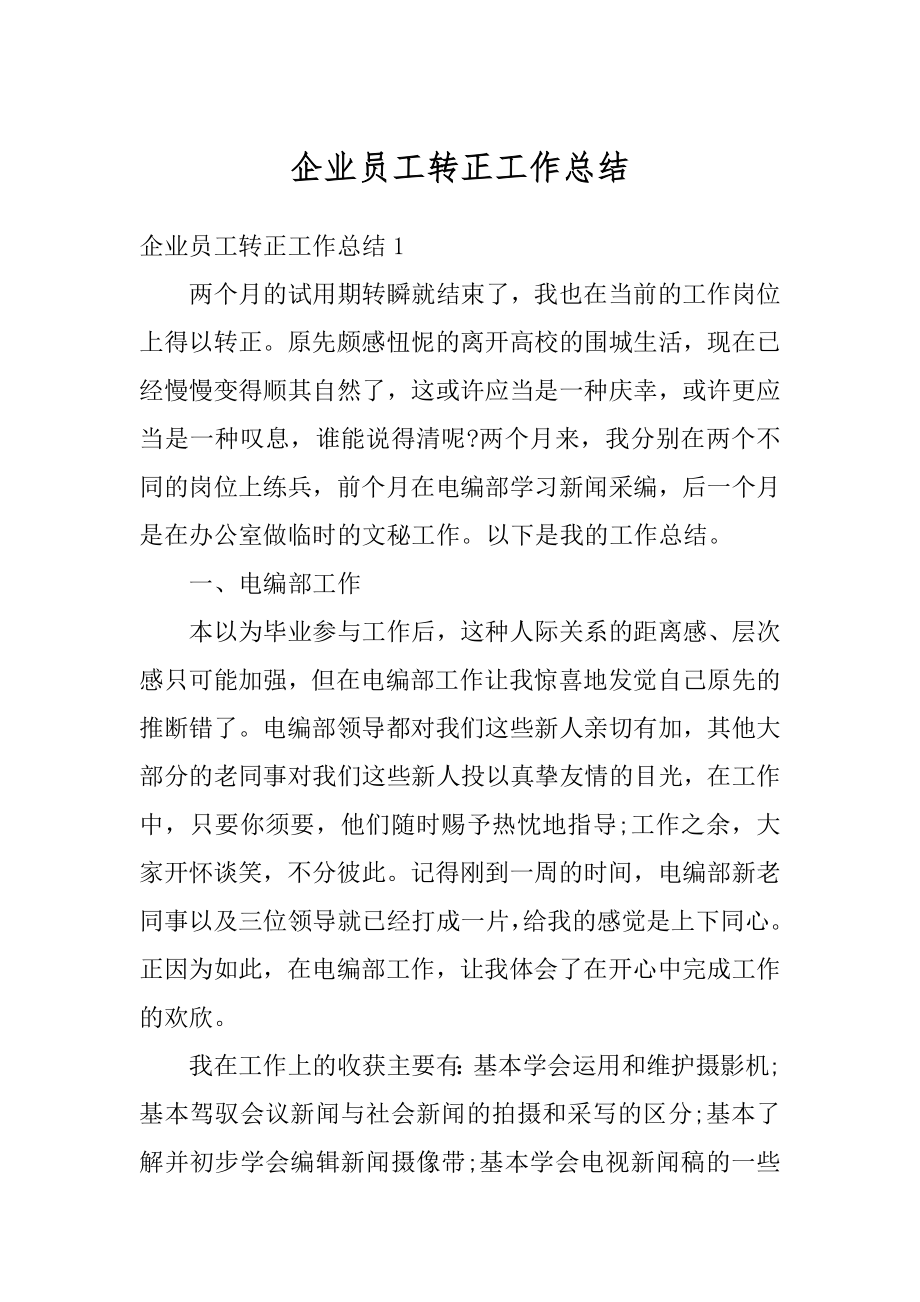 企业员工转正工作总结精选.docx_第1页