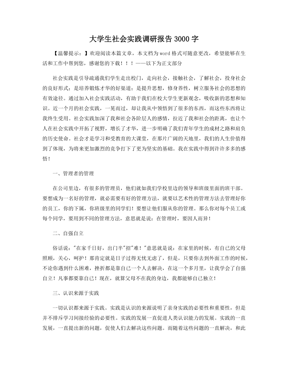 大学生社会实践调研报告3000字精选.docx_第1页