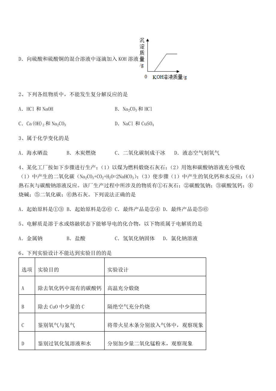 难点解析：人教版九年级化学下册第十一单元盐-化肥专题攻克练习题(含详解).docx_第2页