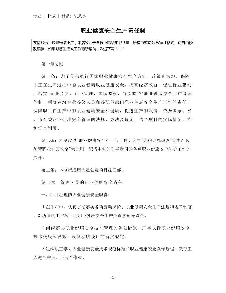 职业健康安全生产责任制.docx_第1页