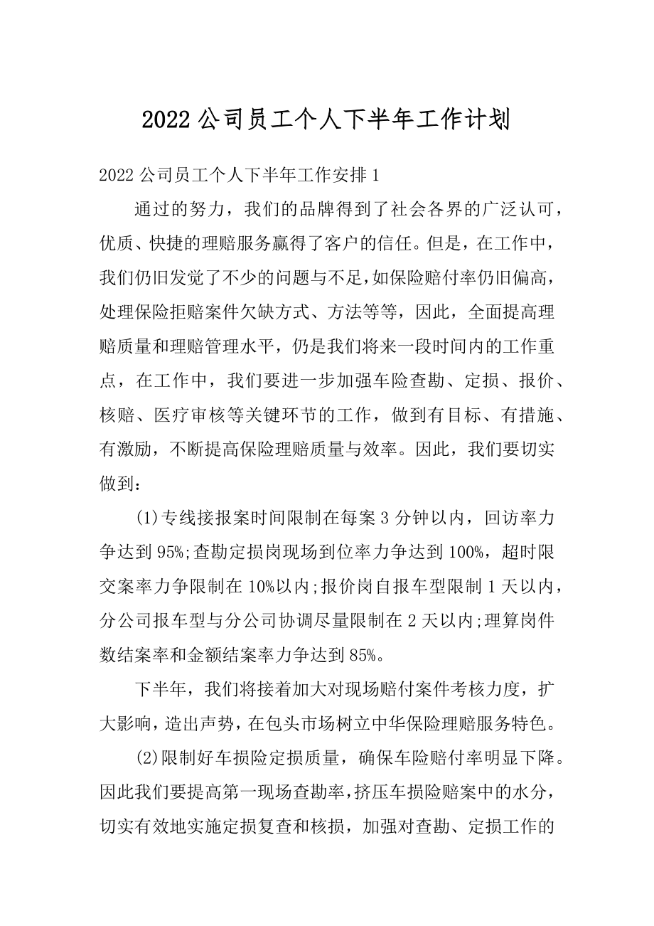 2022公司员工个人下半年工作计划例文.docx_第1页