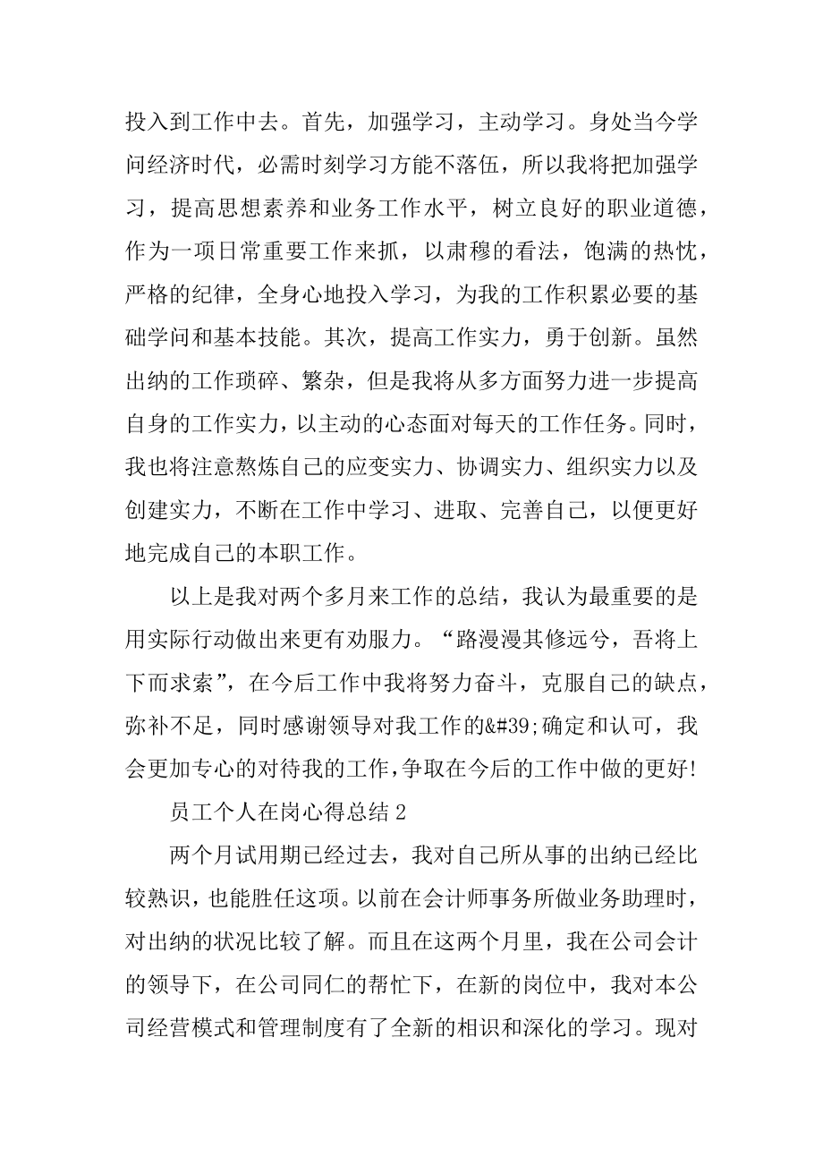 员工个人在岗心得总结模板例文.docx_第2页