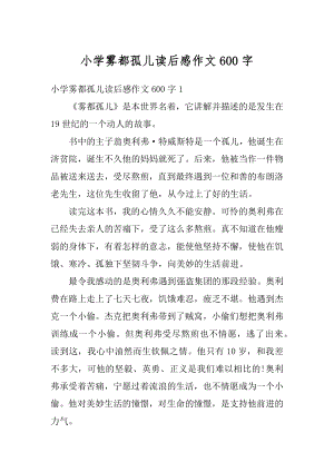 小学雾都孤儿读后感作文600字精选.docx