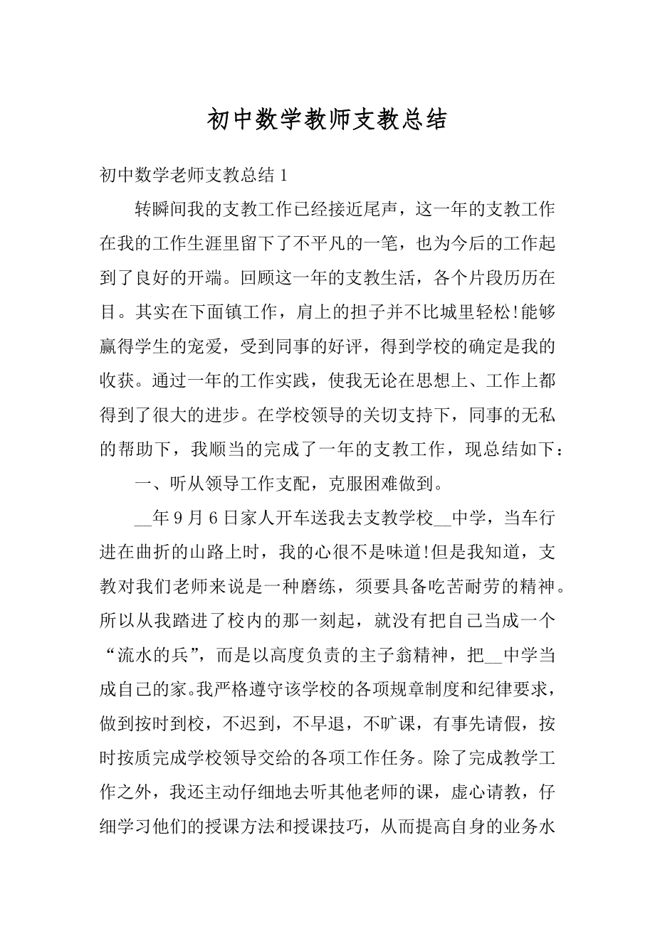 初中数学教师支教总结汇编.docx_第1页