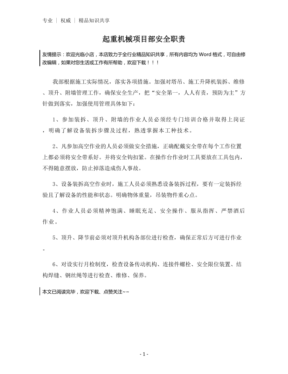 起重机械项目部安全职责.docx_第1页