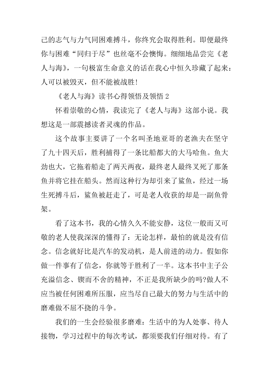 《老人与海》读书心得领悟及领会范本.docx_第2页