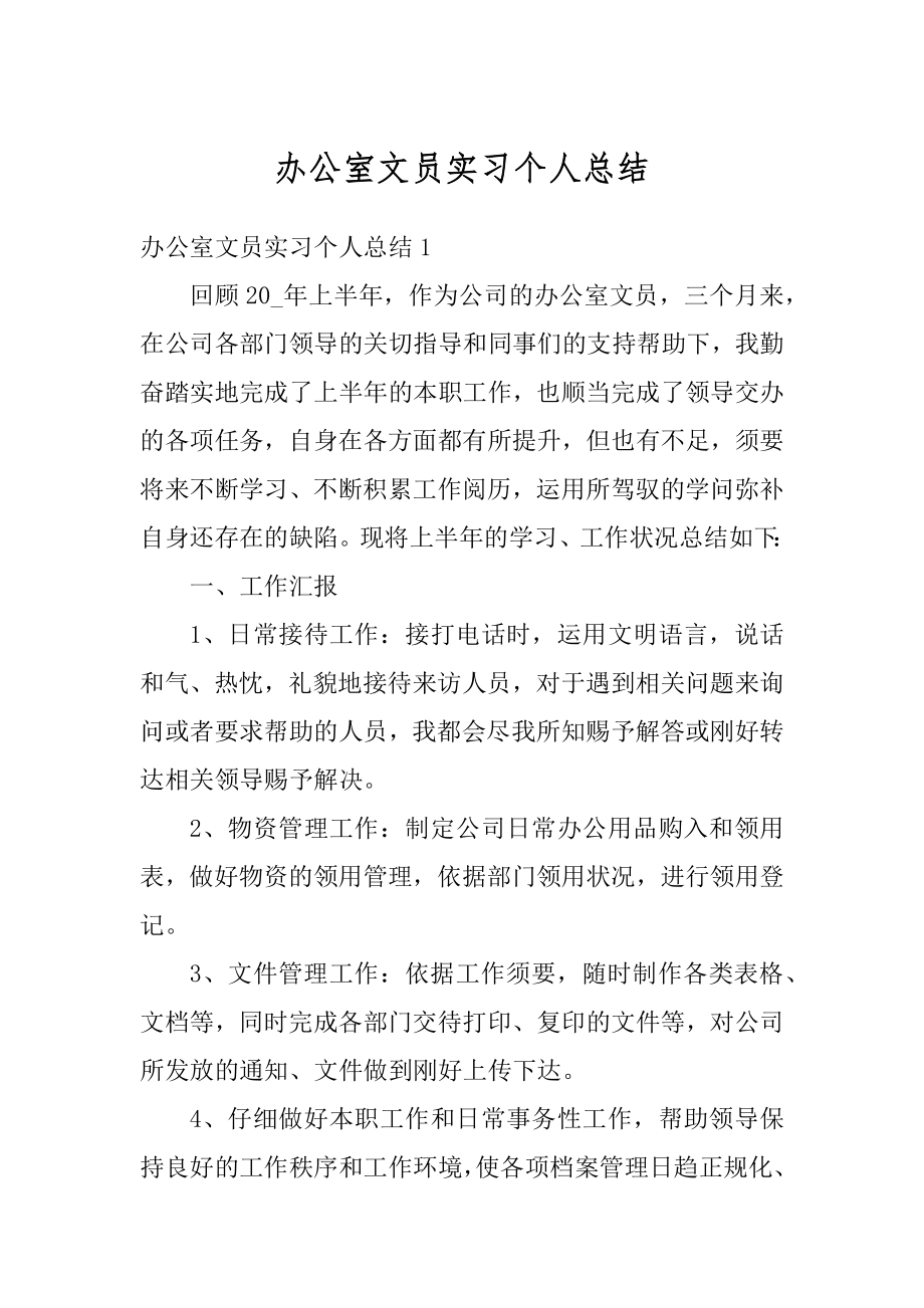 办公室文员实习个人总结精编.docx_第1页