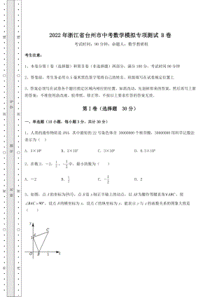 模拟真题：2022年浙江省台州市中考数学模拟专项测试-B卷(含答案详解).docx