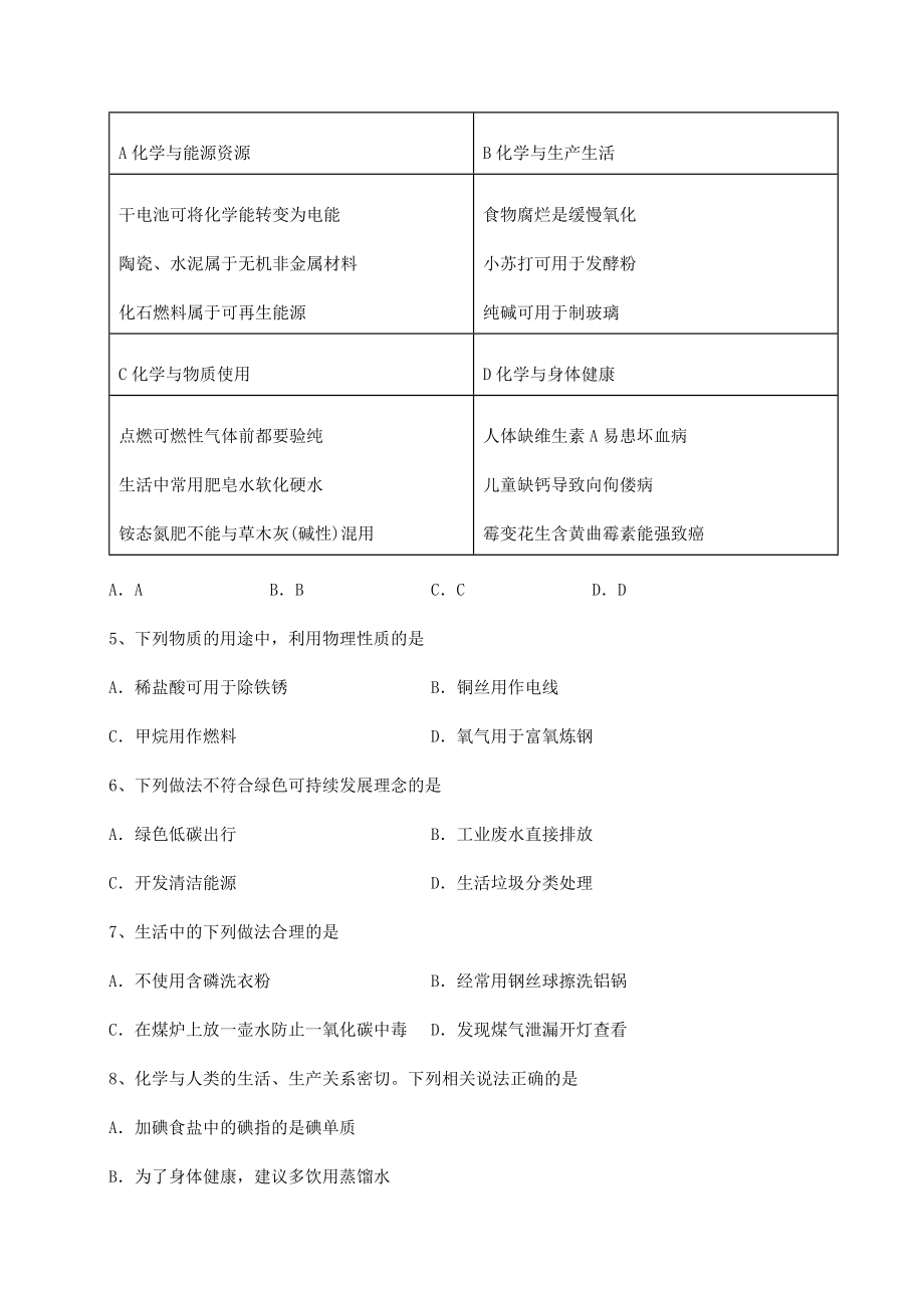 2022年必考点解析沪教版(全国)九年级化学下册第9章化学与社会发展同步练习练习题(含详解).docx_第2页