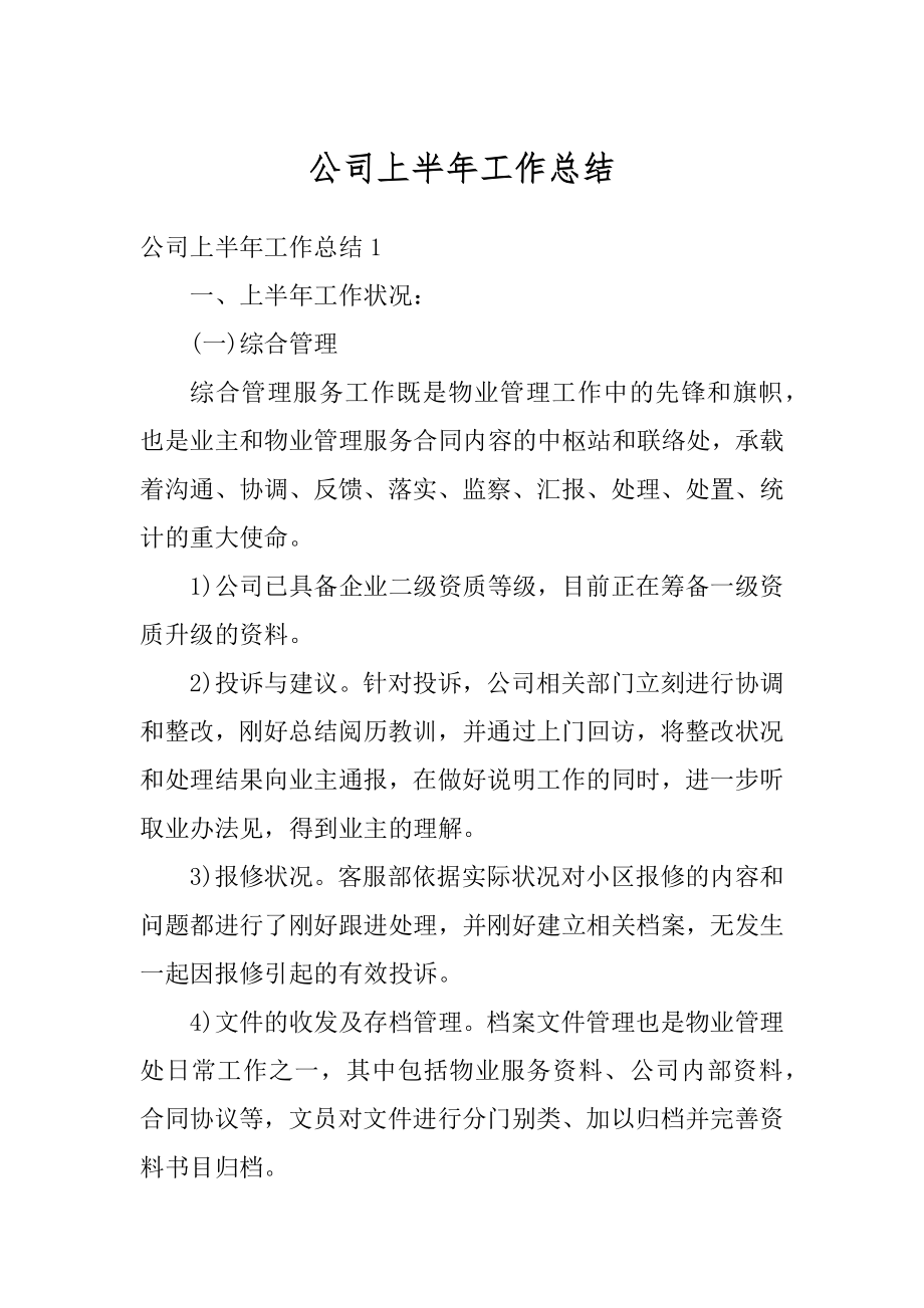 公司上半年工作总结优质.docx_第1页