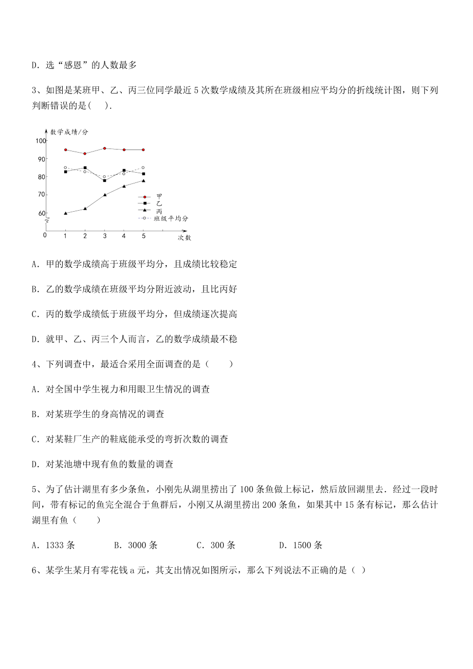 2022年最新浙教版初中数学七年级下册第六章数据与统计图表章节测评练习题(含详解).docx_第2页