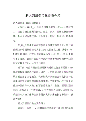 新人到新部门做自我介绍汇总.docx