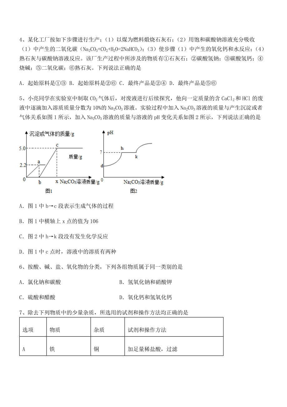 难点解析：人教版九年级化学下册第十一单元盐-化肥章节测试试题(含详解).docx_第2页